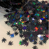 BLACK MAGIC HOLO Ganja Leaf Glitter Shapes / 5mm Hemp Cannabis Pot Leaf / Holographic Marijuana Weed Sequins