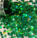 FOREST GREEN GANJA Leaf Holographic Glitter Shapes / 5mm Sequins / Hemp Cannabis Pot Leaf / Rave Party/ Marijuana Weed Glitter