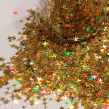 4-POINT STARS Gold HOLO Glitter Shapes / Holographic / 1/2 oz Jar - 2mm and 4mm Mix / Nail Art / Disco Star