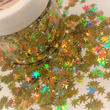 GOLD HOLO Ganja Leaf Glitter Shapes / 5mm Hemp Cannabis Pot Leaf / Honey Gold Holographic Marijuana Weed Sequins