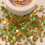 GOLD HOLO Ganja Leaf Glitter Shapes / 5mm Hemp Cannabis Pot Leaf / Honey Gold Holographic Marijuana Weed Sequins