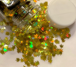 GOLD HOLO Ganja Leaf Glitter Shapes / 5mm Hemp Cannabis Pot Leaf / Honey Gold Holographic Marijuana Weed Sequins