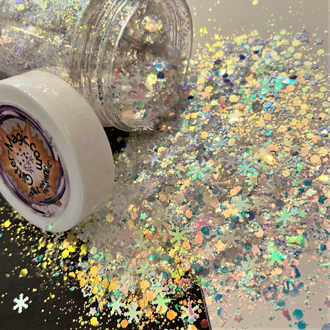 New! SNOW DANCE - Glitter Blend / Iridescent Mirror White / Sparkling Snowflakes Stars Hearts / Exclusive Winter Wonderland