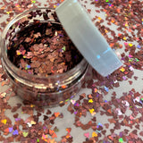 Rose Gold Pink Curved Hearts 4mm Holographic Glitter Shapes-1/2 oz. Jar / Opaque / Nail Art
