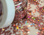 Rose Gold Pink Curved Hearts 4mm Holographic Glitter Shapes-1/2 oz. Jar / Opaque / Nail Art