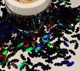 Black Bats Holographic 10mm Glitter Shapes / 1/2 oz Jar /  Kid Crafts /Halloween