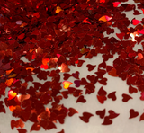 Red Hot Curved Hearts 4mm Holographic Glitter Shapes-1/2 oz. Jar / Opaque / Nail Art