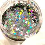 Silver Curved Hearts 4mm Holographic Glitter Shapes-1/2 oz. Jar / Opaque / Nail Art