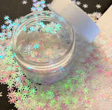 Silver Holo or White Iridescent Snowflakes 6mm Glitter Shapes / 1/2 oz. jar / Storyboard Tumblers/ Winter Crafts / Nail Art / Scrapbooking / Snow Globes