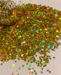 4-POINT STARS Gold HOLO Glitter Shapes / Holographic / 1/2 oz Jar - 2mm and 4mm Mix / Nail Art / Disco Star