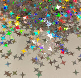 4-POINT STARS Silver HOLO Glitter Shapes / Holographic / 1/2 oz Jar - 2mm and 4mm Mix / Nail Art / Ninja Star