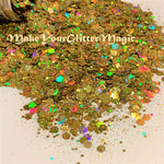 HONEY GOLD HOLO Glitter Mix / 2 oz. Bottle / Custom Chunky to Fine Holographic / Bee hive Tumblers / Fabulous Midas Gold Flash