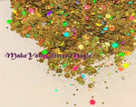 HONEY GOLD HOLO Glitter Mix / 2 oz. Bottle / Custom Chunky to Fine Holographic / Bee hive Tumblers / Fabulous Midas Gold Flash