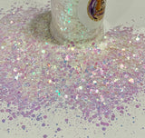 Opal Mist Rose to Lavender Shift Chunky to Fine Glitter Mix / 1.75 oz. Translucent / Ocean / Storyboard / Snow Winter White