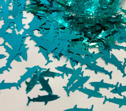 Teal Shark Glitter Shapes / 15mm / 1/3 oz. Pouch / High Flash Blue-Green / Sea Salt Life