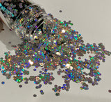 DISCO NUT Silver HOLO Jumbo Glitter / 1/8-inch 1.5 oz Bottle / Chunky Dot Super Holographic / Dazzling Bling