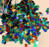 Autism Awareness #1 Puzzle Piece Glitter/ 1/2 ounce jar / Scrapbooking/ Red Blue Green Yellow/ Black Light Visible