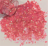 Rich Pink Iridescent Chunky to Fine Glitter Mix/ Translucent Pink color shift / 2 oz Bottle /Vivid Pink Under Black Light