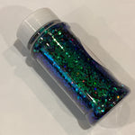 Dragon Sweat Color Shift Glitter / Chunky Dragon Scales Design / Chameleon Green to Blue / 2 oz Shaker Bottle