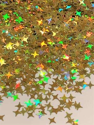 4-POINT STARS Gold HOLO Glitter Shapes / Holographic / 1/2 oz Jar - 2mm and 4mm Mix / Nail Art / Disco Star
