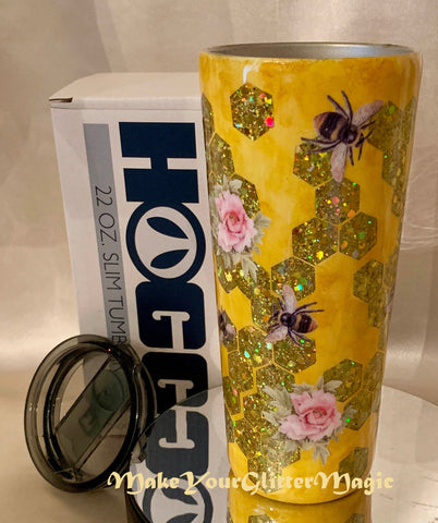 Honey Bee Tumbler - Stainless Steel Double-Walled Travel Cup with Lid / Queen Bees / Personalize