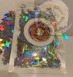 DISCO DINOS Silver HOLO Glitter / Assorted Holographic Baby Dinosaur Shapes / Kid Crafts / Teaching Aid