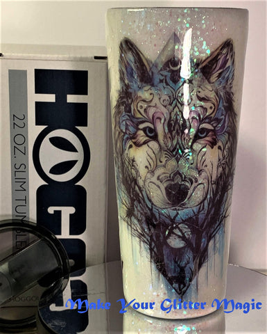 Arctic Wolf Leader of the Pack Glow-in-the-dark Stainless Tumbler / Custom Art / Personalizable