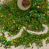 IRISH RAINBOW HOLO Green Glitter Mix / 2 oz. Bottle / Chunky to Fine Holographic / Leprechaun Sparkle