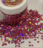 SASSY PINK HOLO Butterflies - 4mm Glitter Shapes / 1/2 oz. Jar / Opaque / Holographic Nail Art / Summer Tumblers