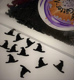 Black Magic Hat - Glitter Shapes 10mm/ 1/2 oz pouch / Wizard Sorcerer Witch Hat / Vacation Mementos