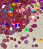 Sassy Pink Holographic Glitter Mix - Chunky to Fine / Opaque / Fabulous Rainbow Flash / Glitter Tumbler /Soft Under Black Light