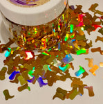 Gold Holo Kicks - Holographic Cowboy Boots Glitter/ 1/2 ounce Jar / Nail Art / High Steppers /Crafts / Scrapbooking / Super High Flash /