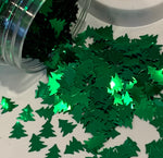 Green Tree 8mm Glitter Shapes / 1/2 oz. Pouch or 3/4 oz Jar / Lush Full Christmas Pine