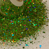 IRISH RAINBOW HOLO Green Glitter Mix / 2 oz. Bottle / Chunky to Fine Holographic / Leprechaun Sparkle