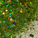 IRISH RAINBOW HOLO Green Glitter Mix / 2 oz. Bottle / Chunky to Fine Holographic / Leprechaun Sparkle