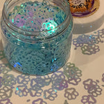 Baby Blue Paws Iridescent Glitter Shapes / 10mm Color Shift / 1/2 oz. Jar / Animal Kindness Teaching Aid