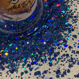 COBALT Holo Chunky Mix Glitter / Beautiful Rch Deep Blue Holographic / 2 oz Shaker Bottle / Go TEAM BLUE