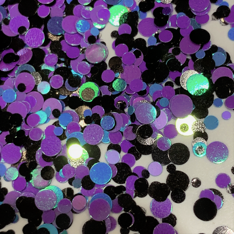 Purple Skittles Dots Glitter Mix / 1 oz / Purple, Black and Blue Dots